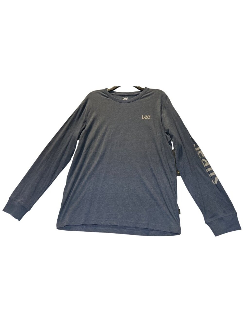 Lee Mens Size Large Long Sleeve Heathered Blue Shirt With Sleeve Logo Comfortabl